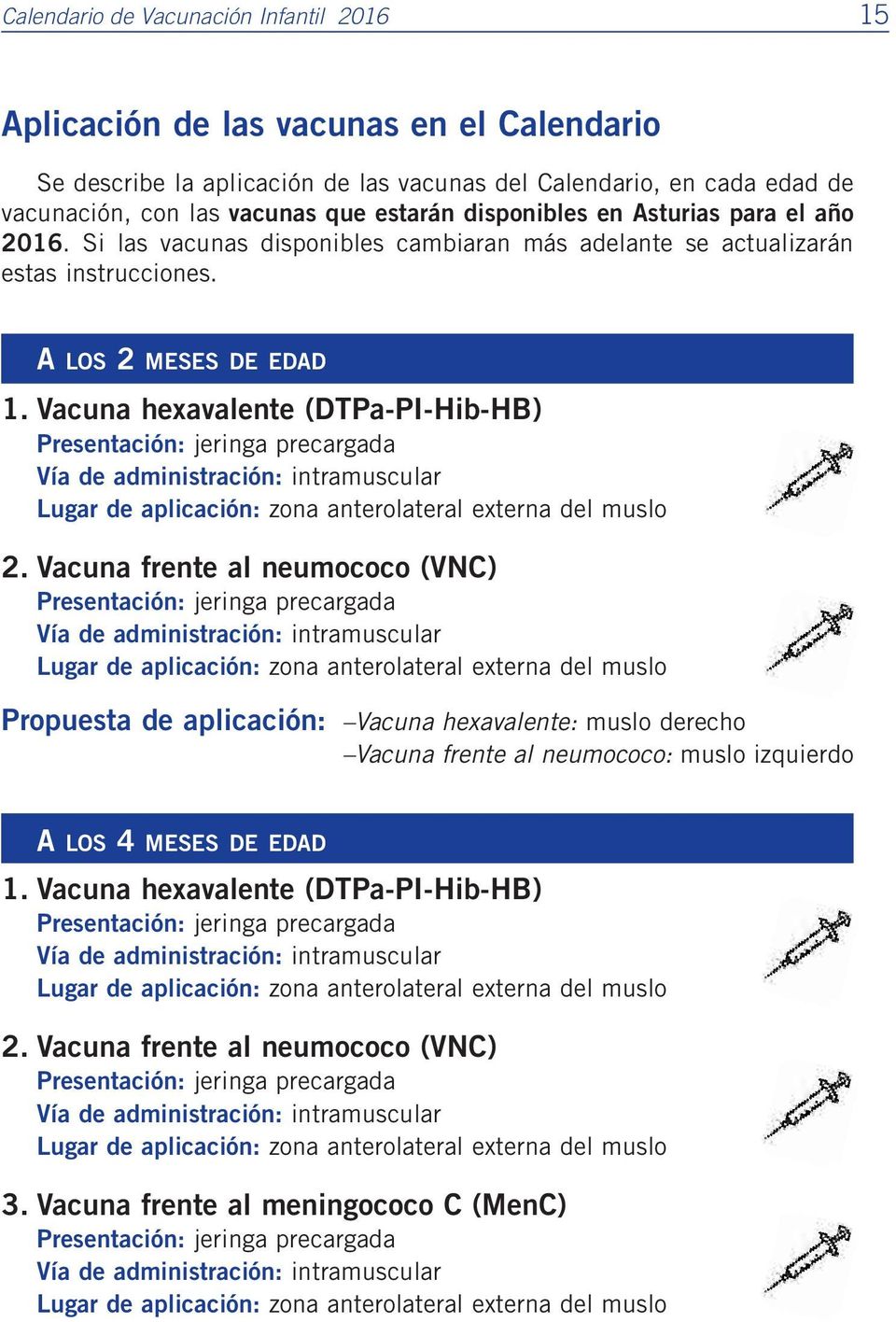 Vacuna hexavalente (DTPa-PI-Hib-HB) Presentación: jeringa precargada Vía de administración: intramuscular Lugar de aplicación: zona anterolateral externa del muslo 2.