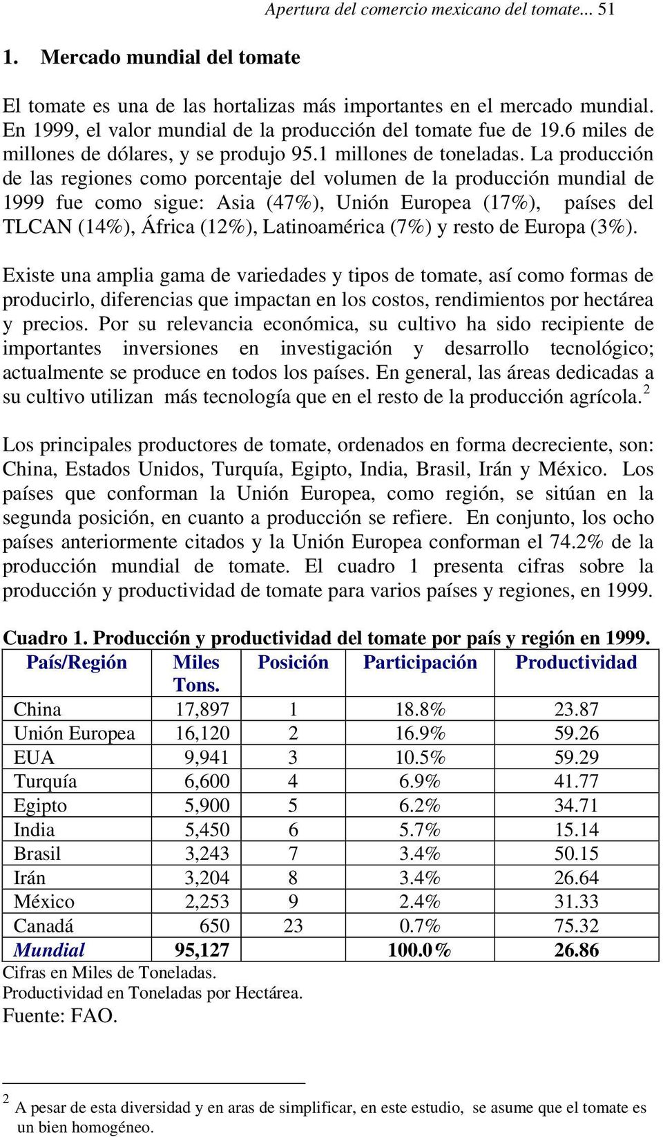 La producción de las regiones como porcentaje del volumen de la producción mundial de 1999 fue como sigue: Asia (47%), Unión Europea (17%), países del TLCAN (14%), África (12%), Latinoamérica (7%) y