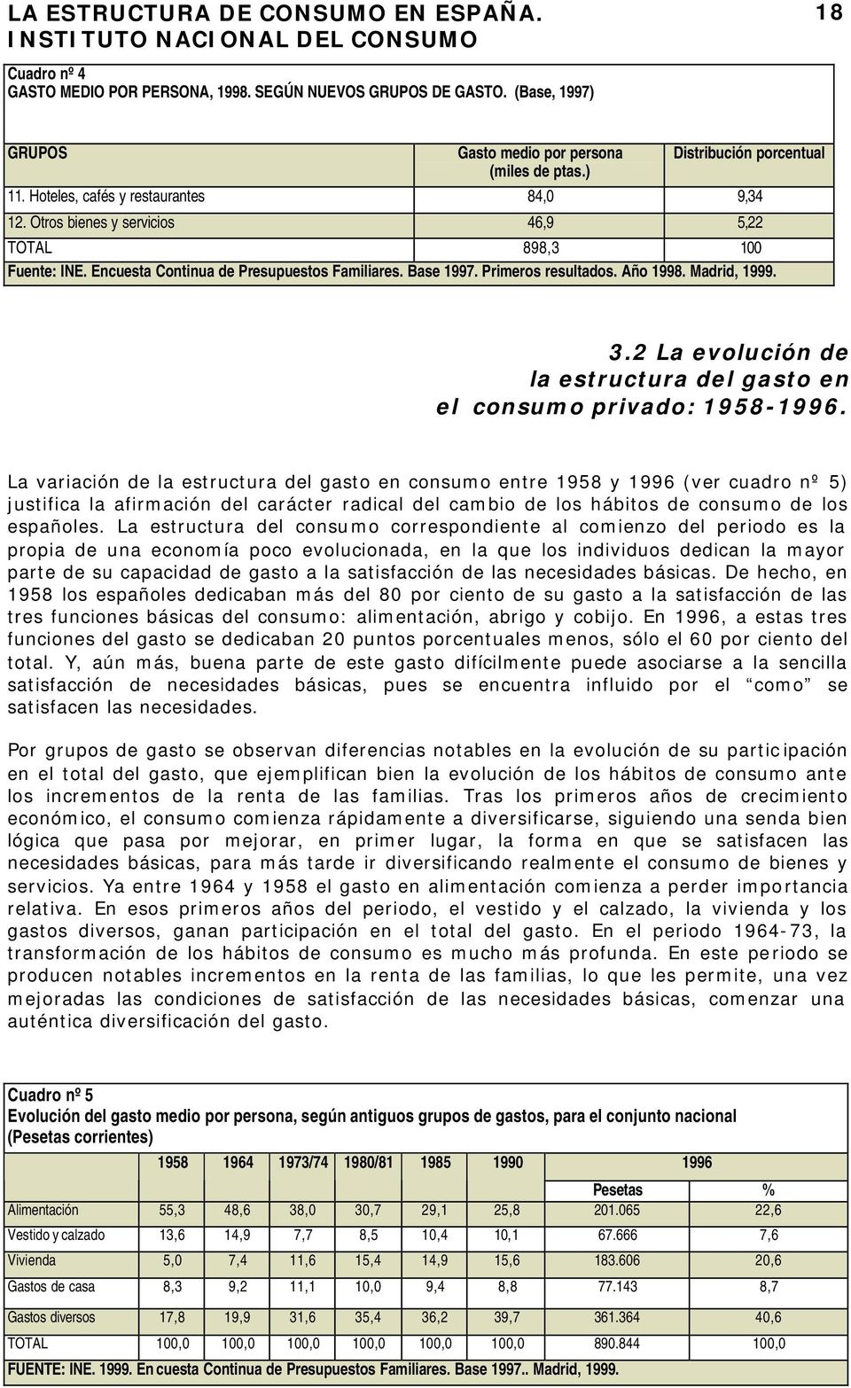 Madrid, 1999. 3.2 La evolución de la estructura del gasto en el consumo privado: 1958-1996.
