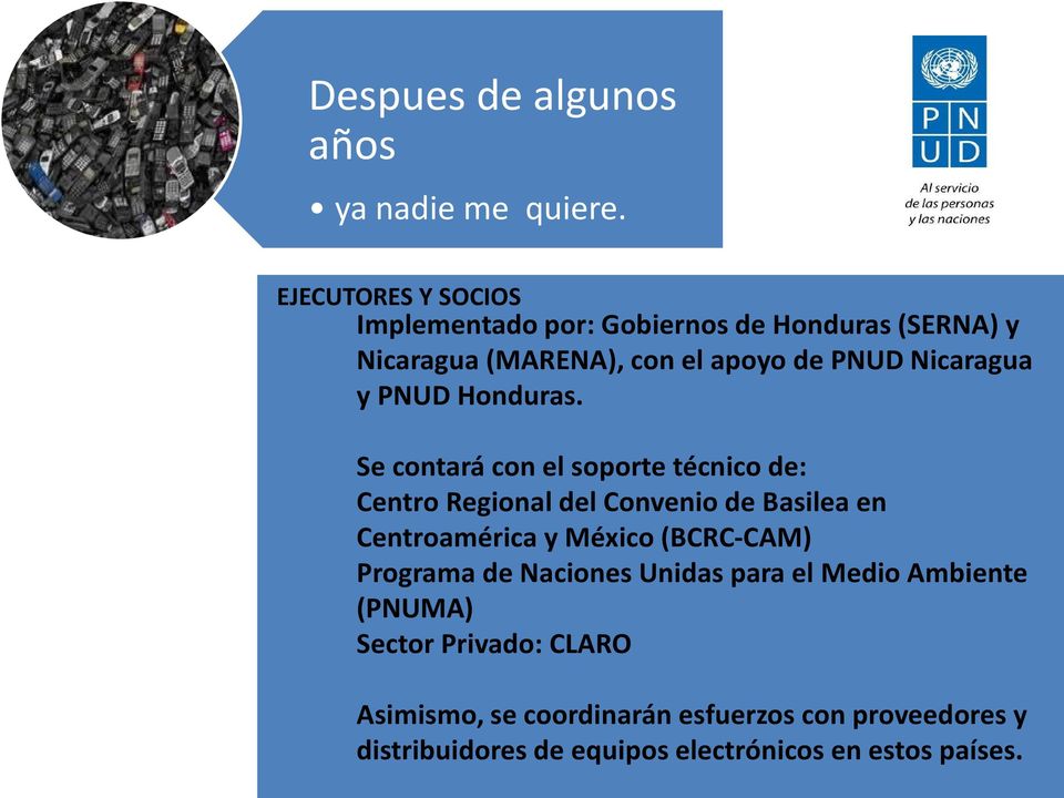 Se contará con el soporte técnico de: Centro Regional del Convenio de Basilea en Centroamérica y México (BCRC-CAM)