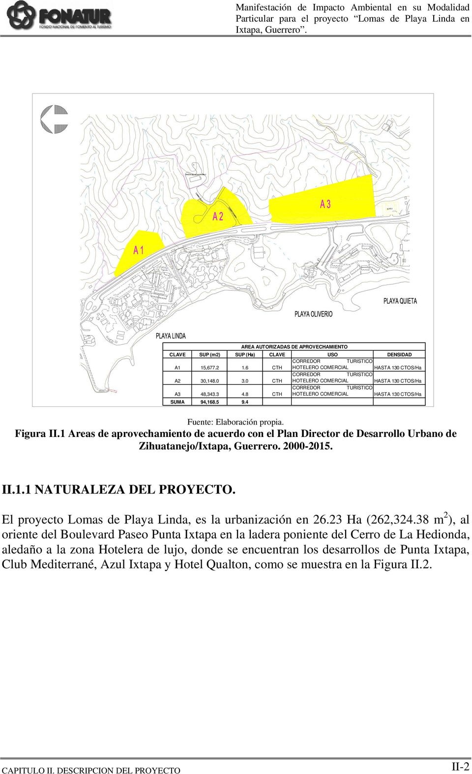 1 Areas de aprovechamiento de acuerdo con el Plan Director de Desarrollo Urbano de Zihuatanejo/Ixtapa, Guerrero. 2000-2015. II.1.1 NATURALEZA DEL PROYECTO.