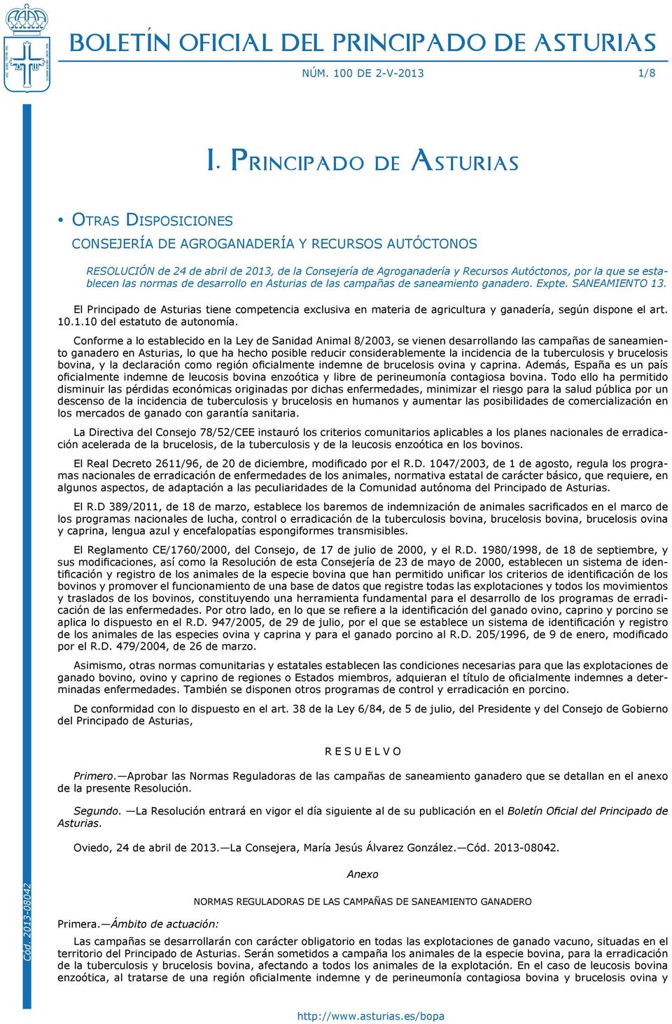 se establecen las normas de desarrollo en Asturias de las campañas de saneamiento ganadero. Expte. SANEAMIENTO 13.