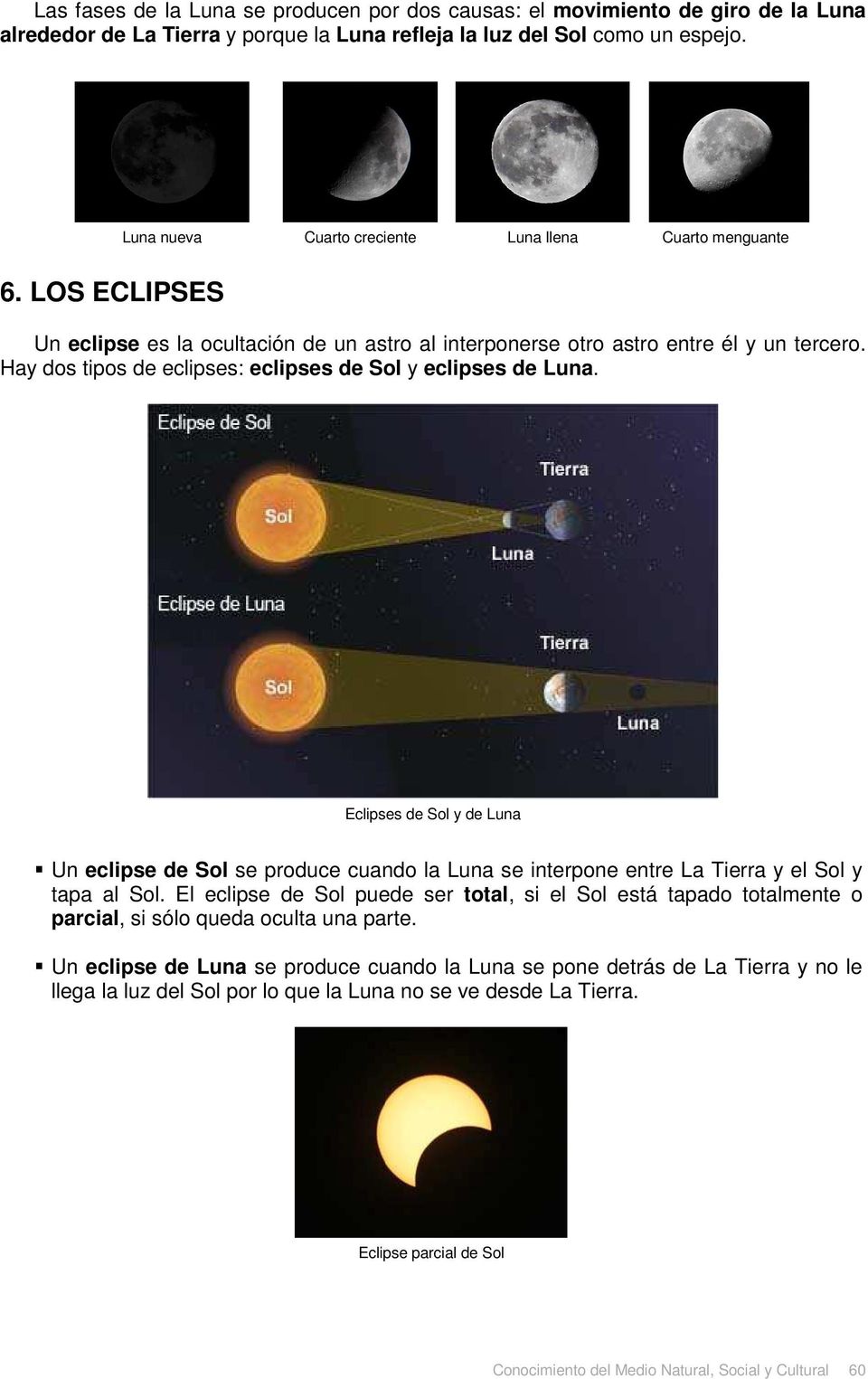 Hay dos tipos de eclipses: eclipses de Sol y eclipses de Luna. Eclipses de Sol y de Luna Un eclipse de Sol se produce cuando la Luna se interpone entre La Tierra y el Sol y tapa al Sol.