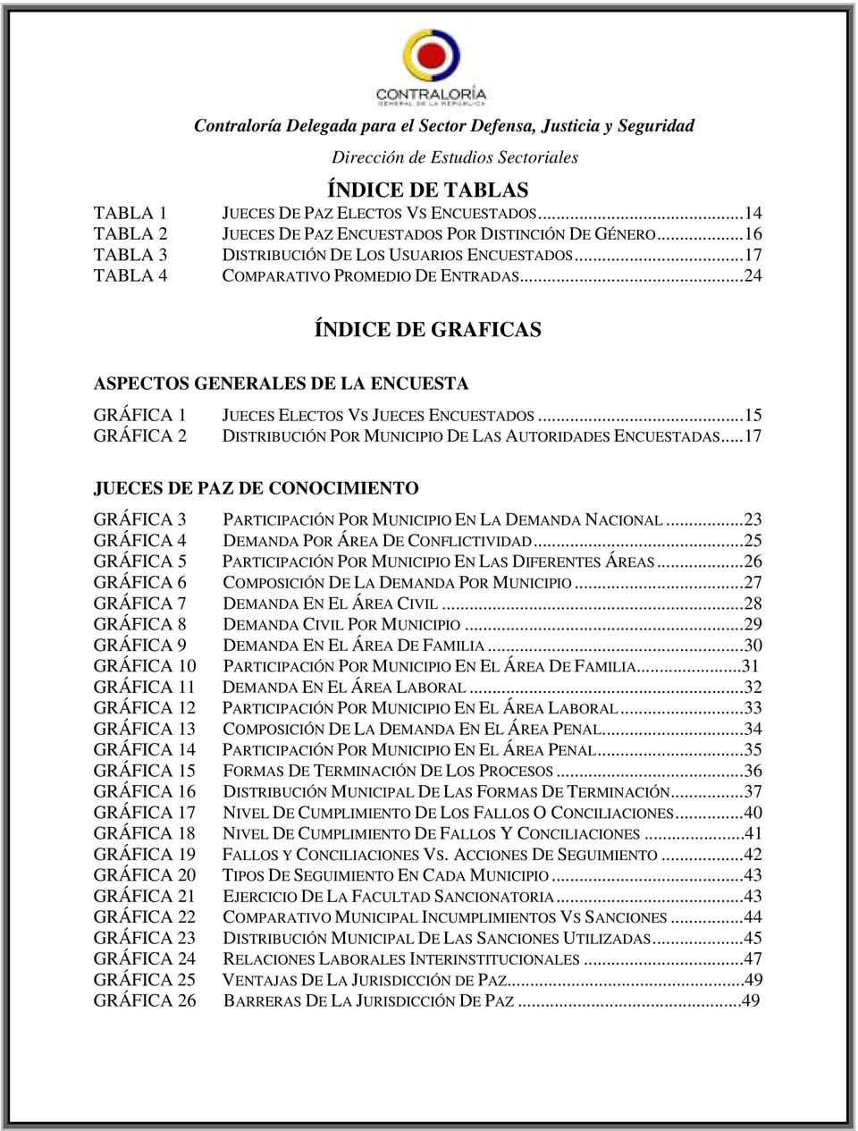 ..15 GRÁFICA 2 DISTRIBUCIÓN POR MUNICIPIO DE LAS AUTORIDADES ENCUESTADAS...17 JUECES DE PAZ DE CONOCIMIENTO GRÁFICA 3 PARTICIPACIÓN POR MUNICIPIO EN LA DEMANDA NACIONAL.