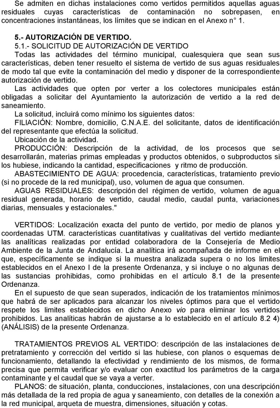5.- AUTORIZACIÓN DE VERTIDO. 5.1.