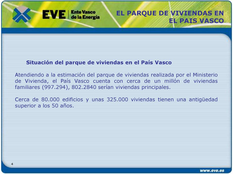 Vasco cuenta con cerca de un millón de viviendas familiares (997.294), 802.