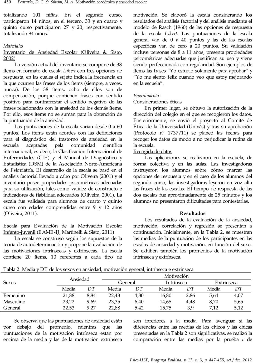 Materiales Inventario de Ansiedad Escolar (Oliveira & Sisto, 2002) La versión actual del inventario se compone de 38 ítems en formato de escala Likert con tres opciones de respuesta, en las cuales el