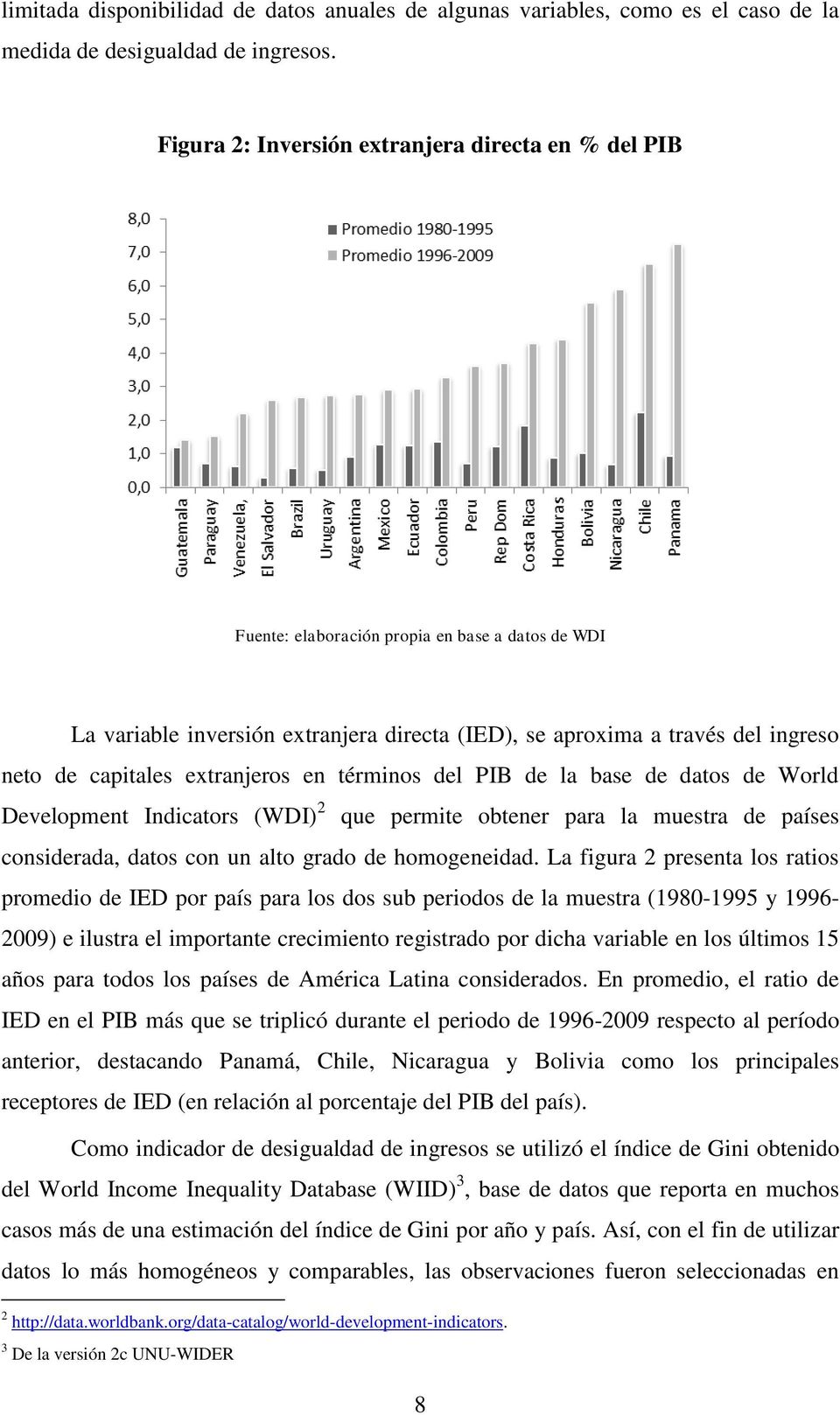 capitales extranjeros en términos del PIB de la base de datos de World Development Indicators (WDI) 2 que permite obtener para la muestra de países considerada, datos con un alto grado de