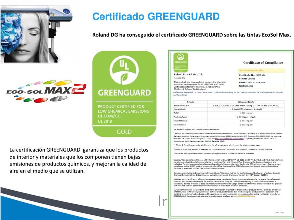 La certificación GREENGUARD garantiza que los productos de interior y