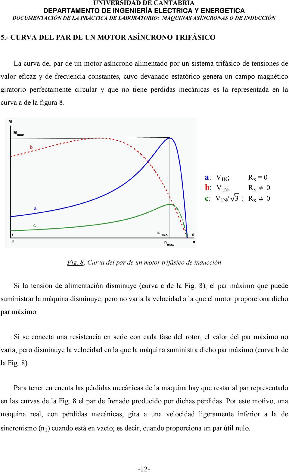 a: V 1N ; R x = 0 b: V 1N ; R x 0 c: V 1N / 3 ; R x 0 Fig. 8: Curva del par de un motor trifásico de inducción Si la tensión de alimentación disminuye (curva c de la Fig.