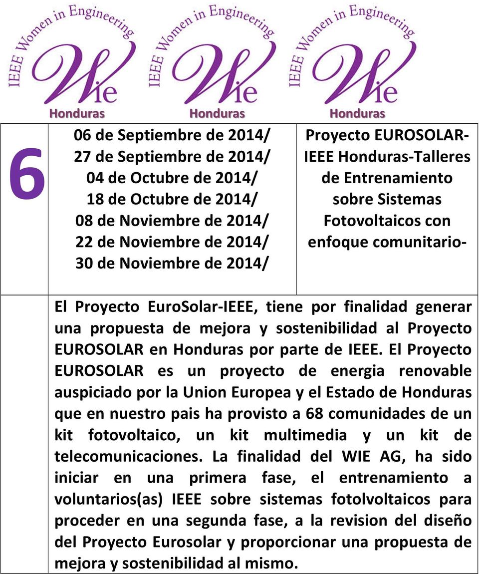 EUROSOLAR en Honduras por parte de IEEE.