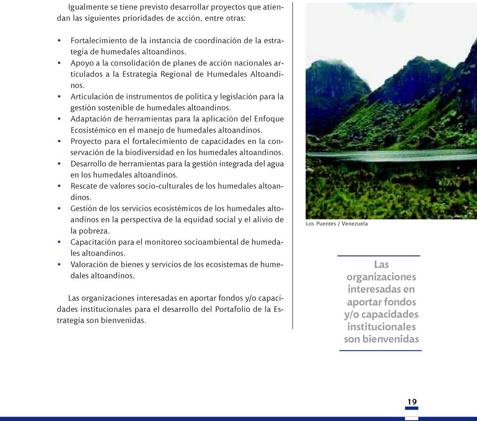 Articulación de instrumentos de política y legislación para la gestión sostenible de humedales altoandinos.