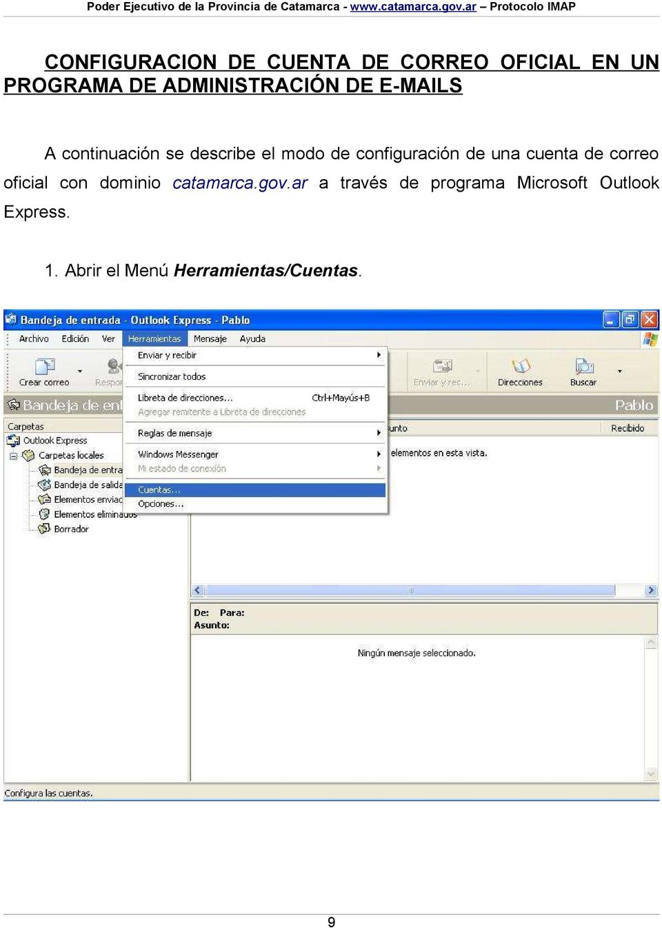 configuración de una cuenta de correo oficial con dominio catamarca.gov.