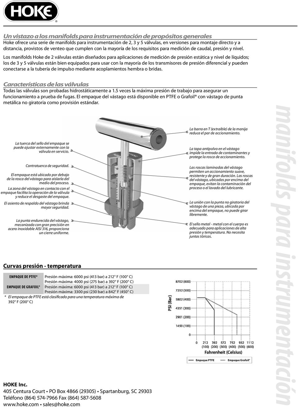 Los manifolds Hoke de 2 válvulas están diseñados para aplicaciones de medición de presión estática y nivel de líquidos; los de 3 y 5 válvulas están bien equipados para usar con la mayoría de los