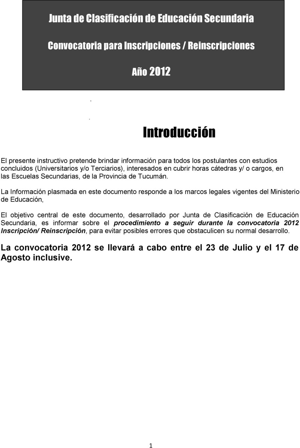 cargos, en las Escuelas Secundarias, de la Provincia de Tucumán.