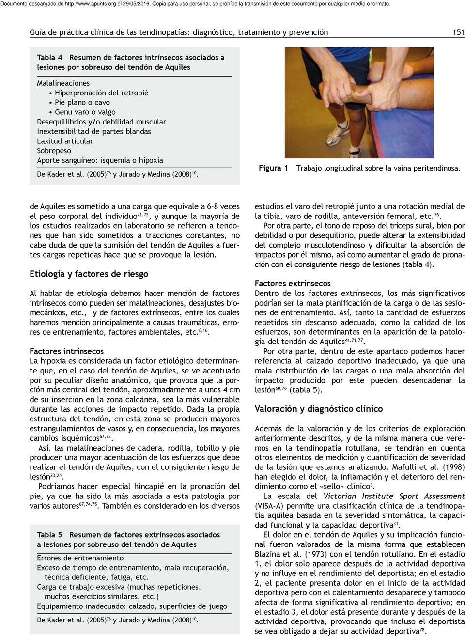 isquemia o hipoxia De Kader et al. (2005) 76 y Jurado y Medina (2008) 10. Figura 1 Trabajo longitudinal sobre la vaina peritendinosa.