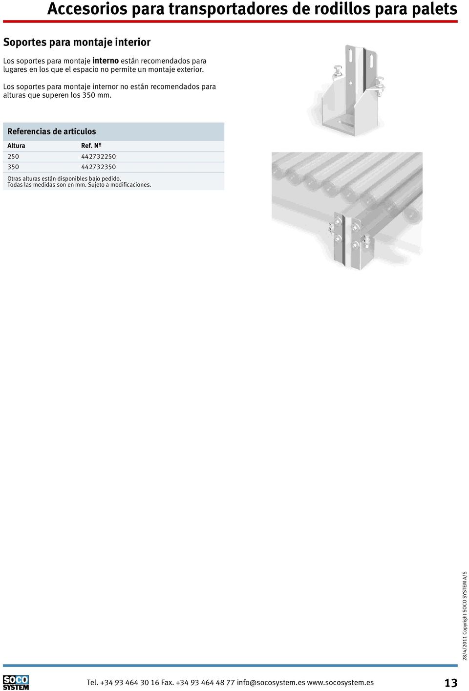 Los soportes para montaje internor no están recomendados para alturas que superen los 350 mm. Altura Ref.
