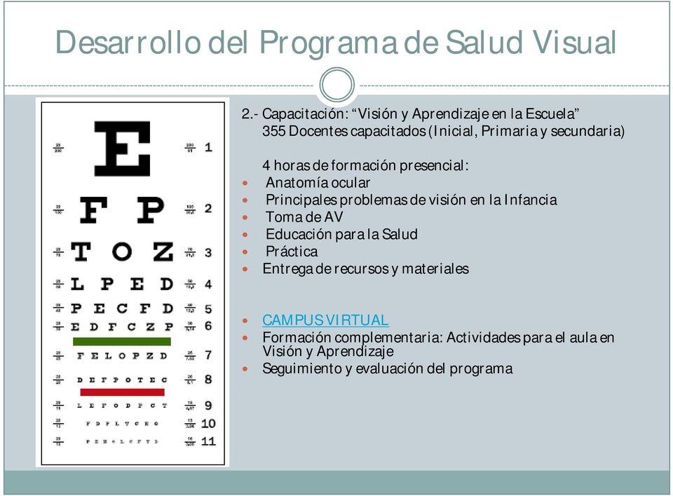 horas de formación presencial: Anatomía ocular Principales problemas de visión en la Infancia Toma de AV