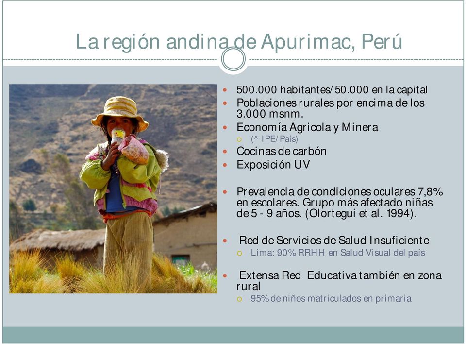 Economía Agricola y Minera (^ IPE/País) Cocinas de carbón Exposición UV Prevalencia de condiciones oculares 7,8% en
