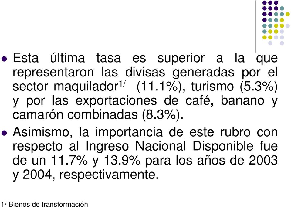 3%) y por las exportaciones de café, banano y camarón combinadas (8.3%). Asimismo, la