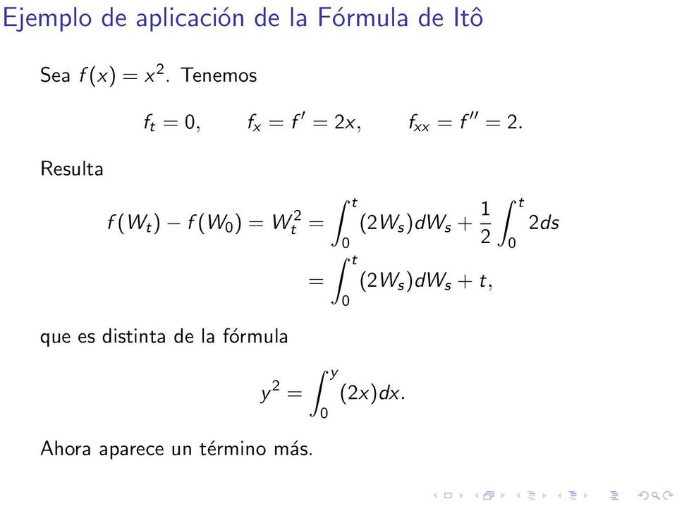 f (W t ) f (W 0 ) = W 2 t = que es distinta de la fórmula y 2 =