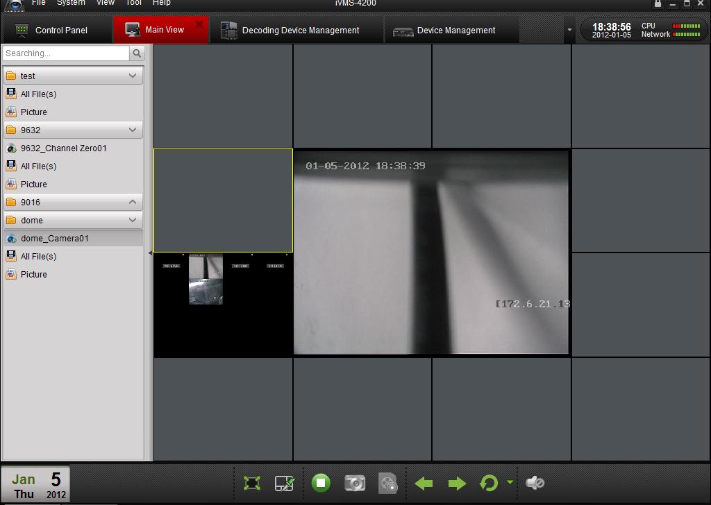 Operaciones en Live View Iniciar Live View para un canal: Para ver el vídeo en directo, arrastre la cámara desde la lista a la ventana de visualización, o haga doble clic