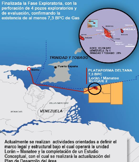 PROYECTO PLATAFORMA DELTANA EXPLOTACIÓN Y OPERACIÓN CONJUNTA Firmado acuerdo de unificación del Campo Lorán - Manatee entre los Gobiernos de Trinidad y Tobago y Venezuela.