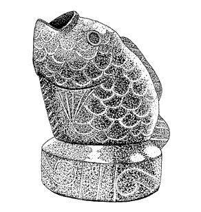 Figura 17b. Figura de piedra con pies incisos sobre la cabeza y brazos cruzados. Colección privada (5.7 cm de altura, 9.5 cm de ancho, 3.8 cm de profundidad). Figura 18.