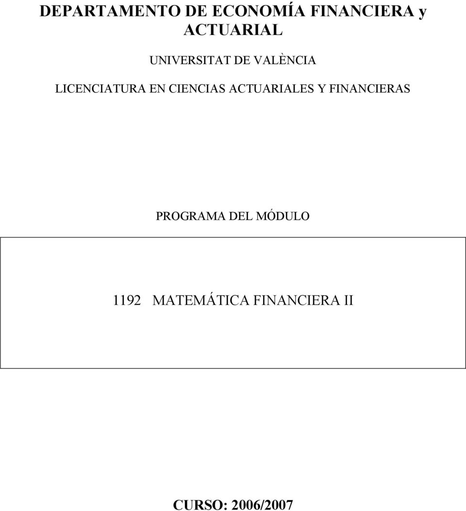 CIENCIAS ACTUARIALES Y FINANCIERAS PROGRAMA DEL