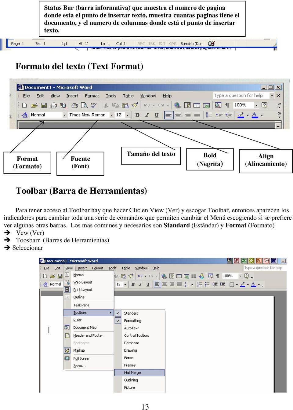 Formato del texto (Text Format) Format (Formato) Fuente (Font) Tamaño del texto Bold (Negrita) Align (Alineamiento) Toolbar (Barra de Herramientas) Para tener acceso al Toolbar hay