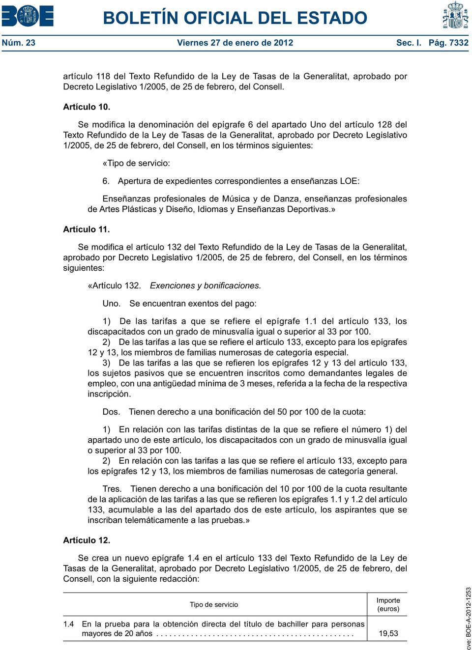 Se modifica la denominación del epígrafe 6 del apartado Uno del artículo 128 del Texto Refundido de la Ley de Tasas de la Generalitat, aprobado por Decreto Legislativo 1/2005, de 25 de febrero, del