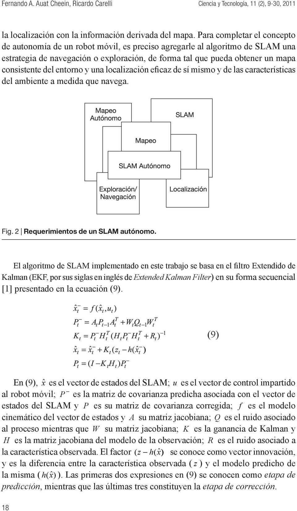 entorno y una localización eficaz de sí mismo y de las características del ambiente a medida que navega. Fig. 2 Requerimientos de un SLAM autónomo.