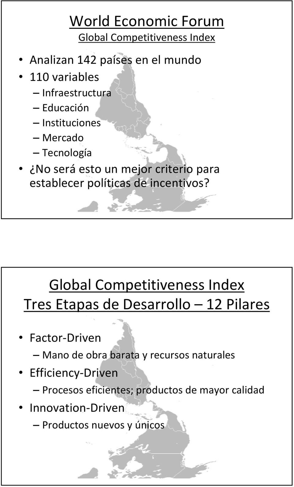 Global Competitiveness Index Tres Etapas de Desarrollo 12 Pilares Factor-Driven Mano de obra barata y recursos