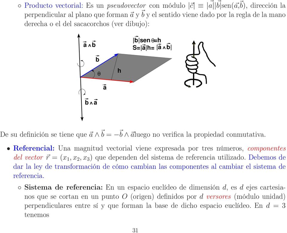 Referencial: Una magnitud vectorial viene expresada por tres números, componentes del vector r = (x 1,x 2,x 3 ) que dependen del sistema de referencia utilizado.