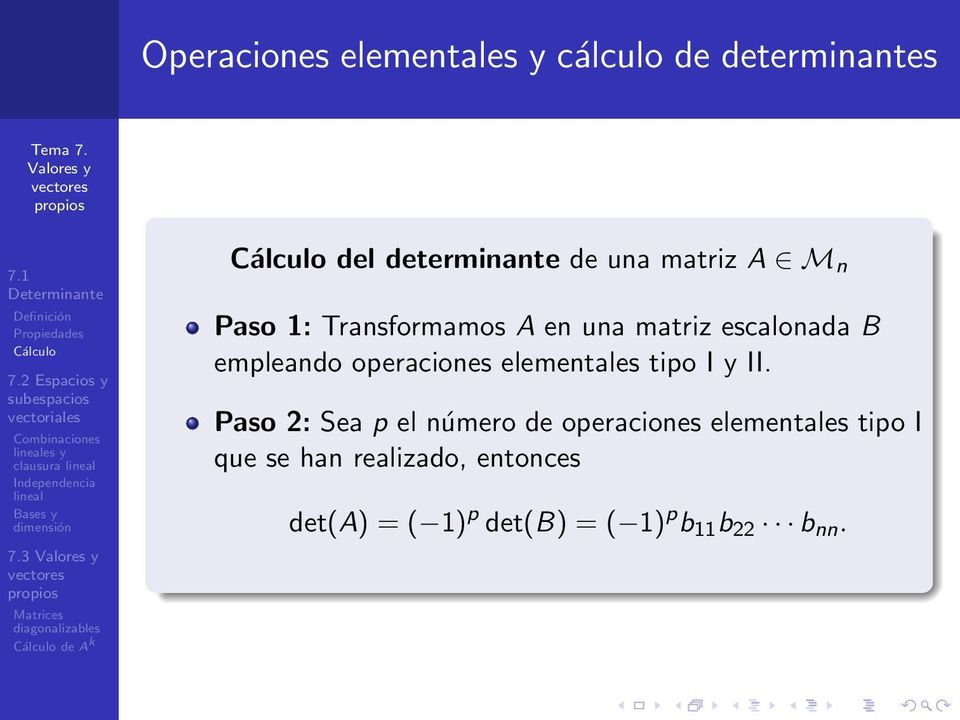 operaciones elementales tipo I y II.
