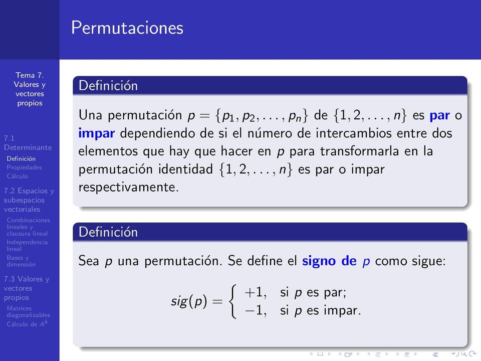 que hacer en p para transformarla en la permutación identidad {1, 2,.