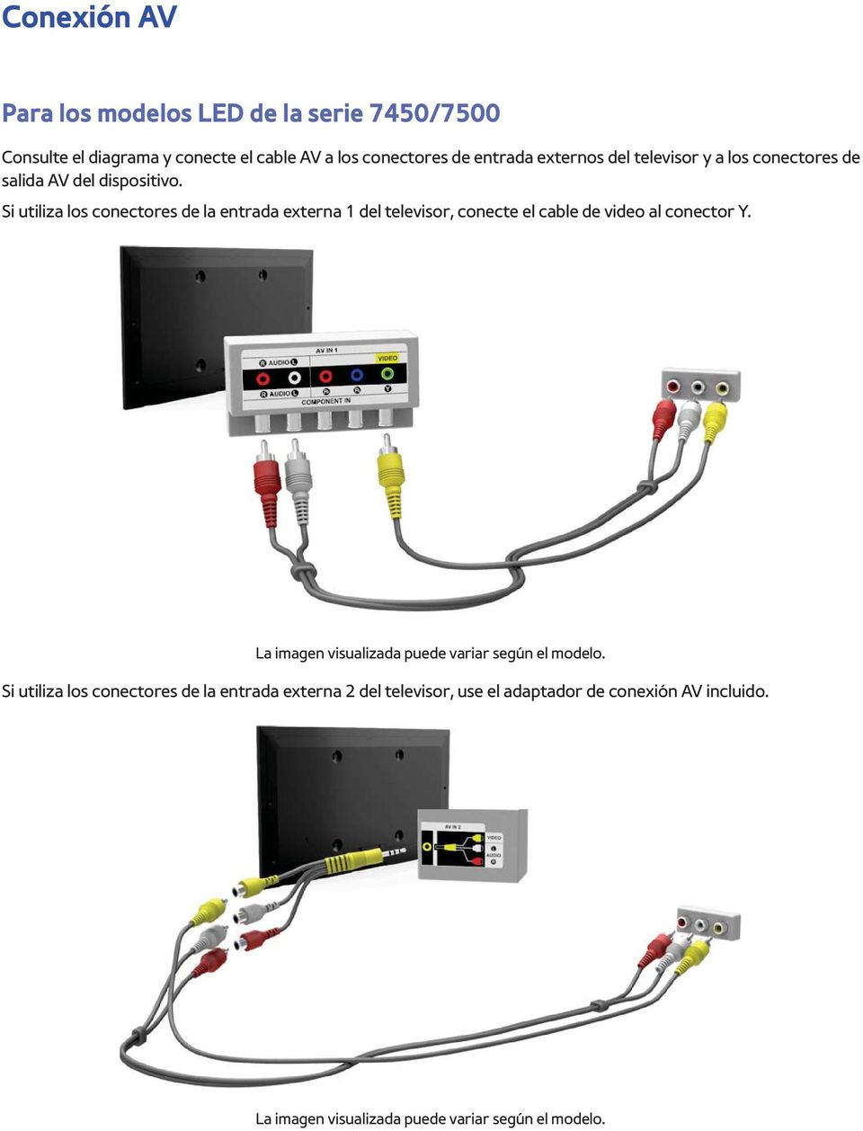 Si utiliza los conectores de la entrada externa 1 del televisor, conecte el cable de video al conector Y.