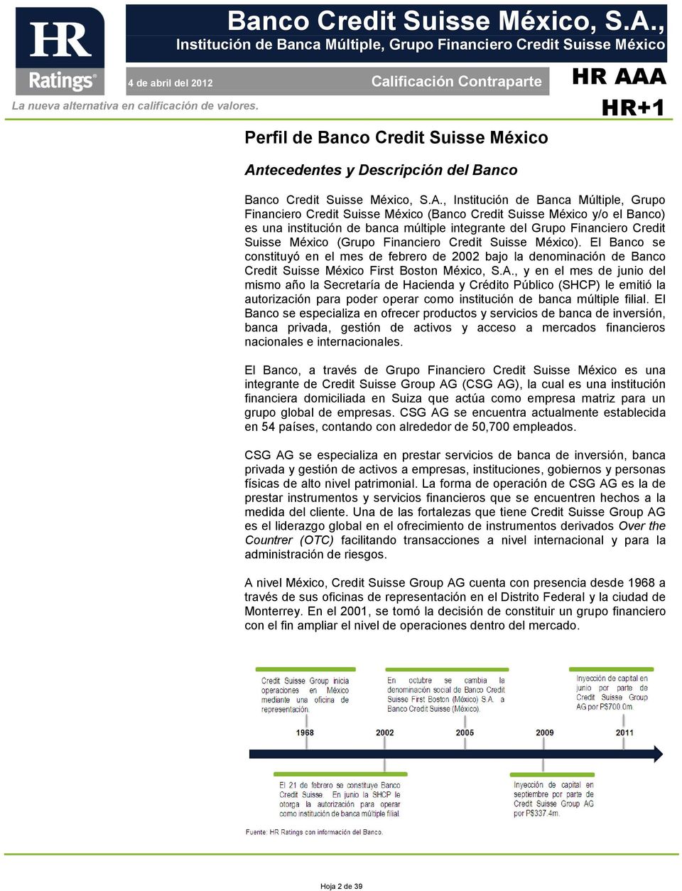 El Banco se constituyó en el mes de febrero de 2002 bajo la denominación de Banco Credit Suisse México First Boston México, S.A.