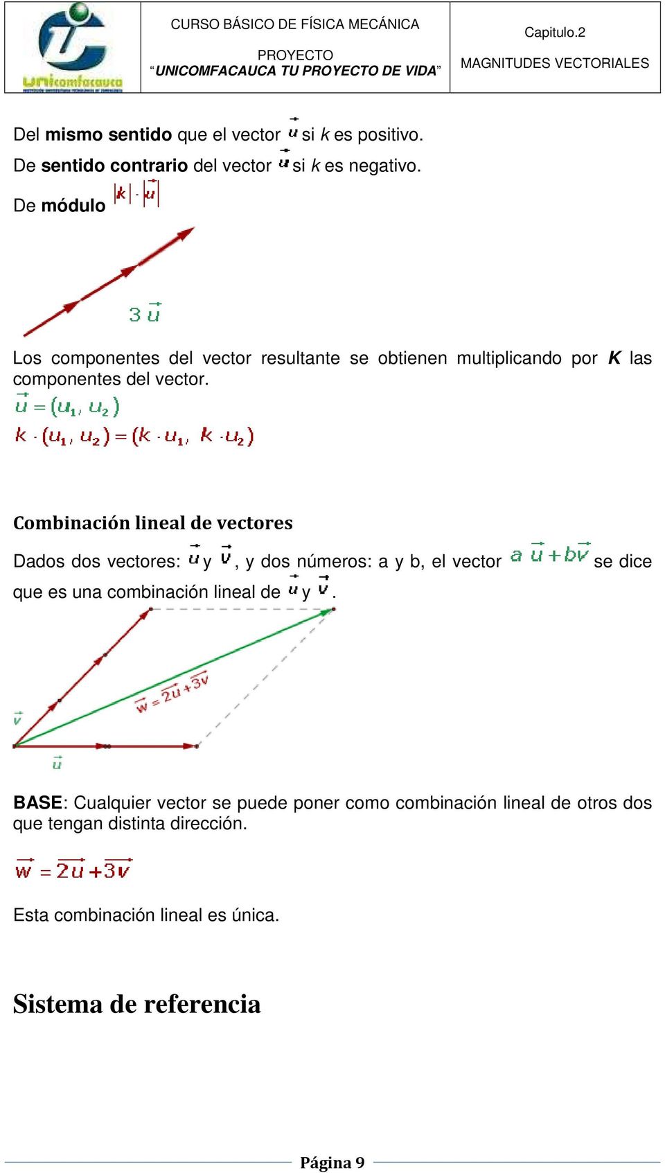 Combinación lineal de vectores Dados dos vectores: y, y dos números: a y b, el vector se dice que es una combinación lineal de y.