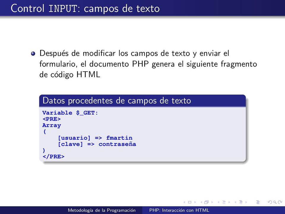 fragmento de código HTML Datos procedentes de campos de texto