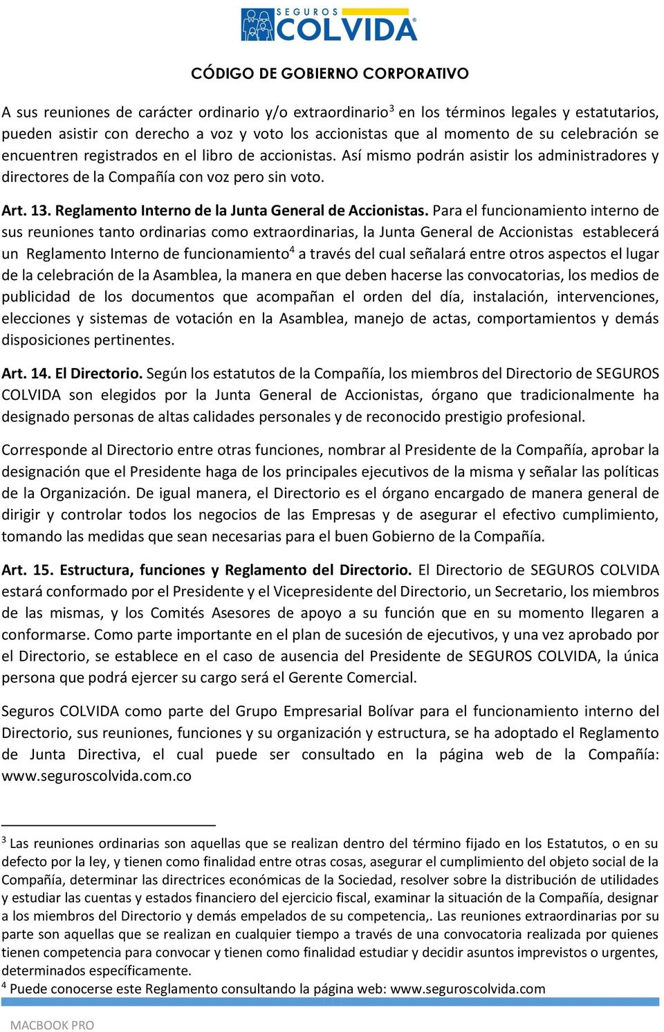 Reglamento Interno de la Junta General de Accionistas.