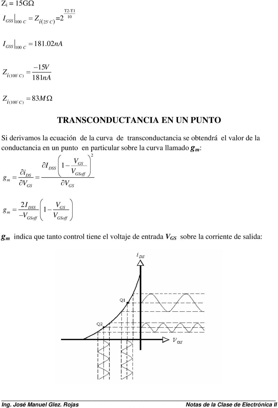 transconductancia se obtendrá el valor de la conductancia en un punto en particular sobre la curva