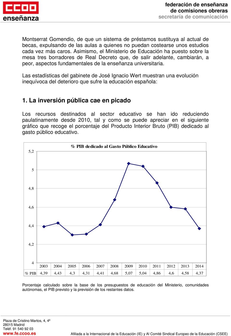 Las estadísticas del gabinete de José Ignacio Wert muestran una evolución inequívoca del deterioro que sufre la educación española: 1.