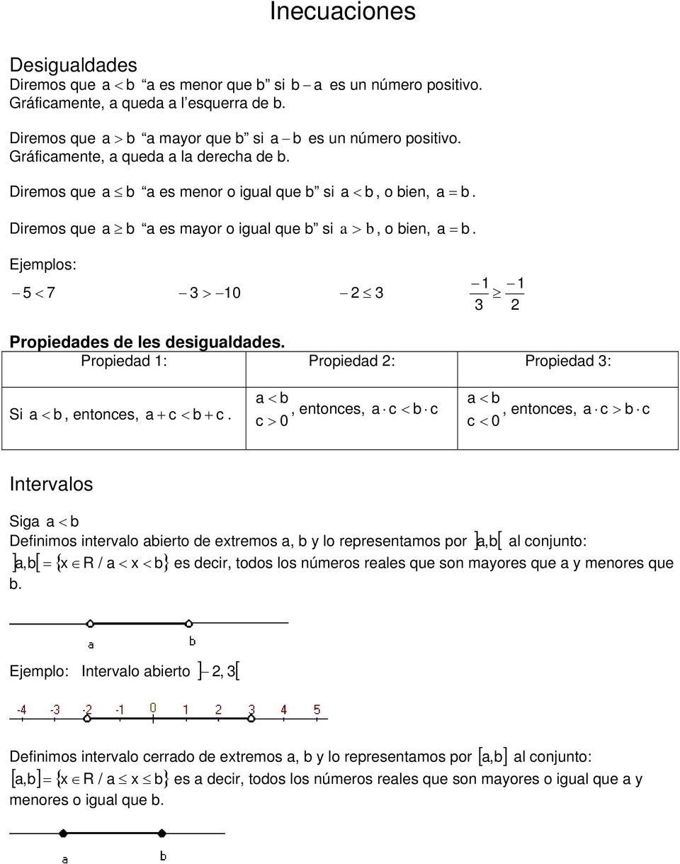 Ejemplos: < 7 > 10 1 1 Propiedades de les desigualdades. Propiedad 1: Propiedad : Propiedad : Si a < b, entonces, a + c < b + c.