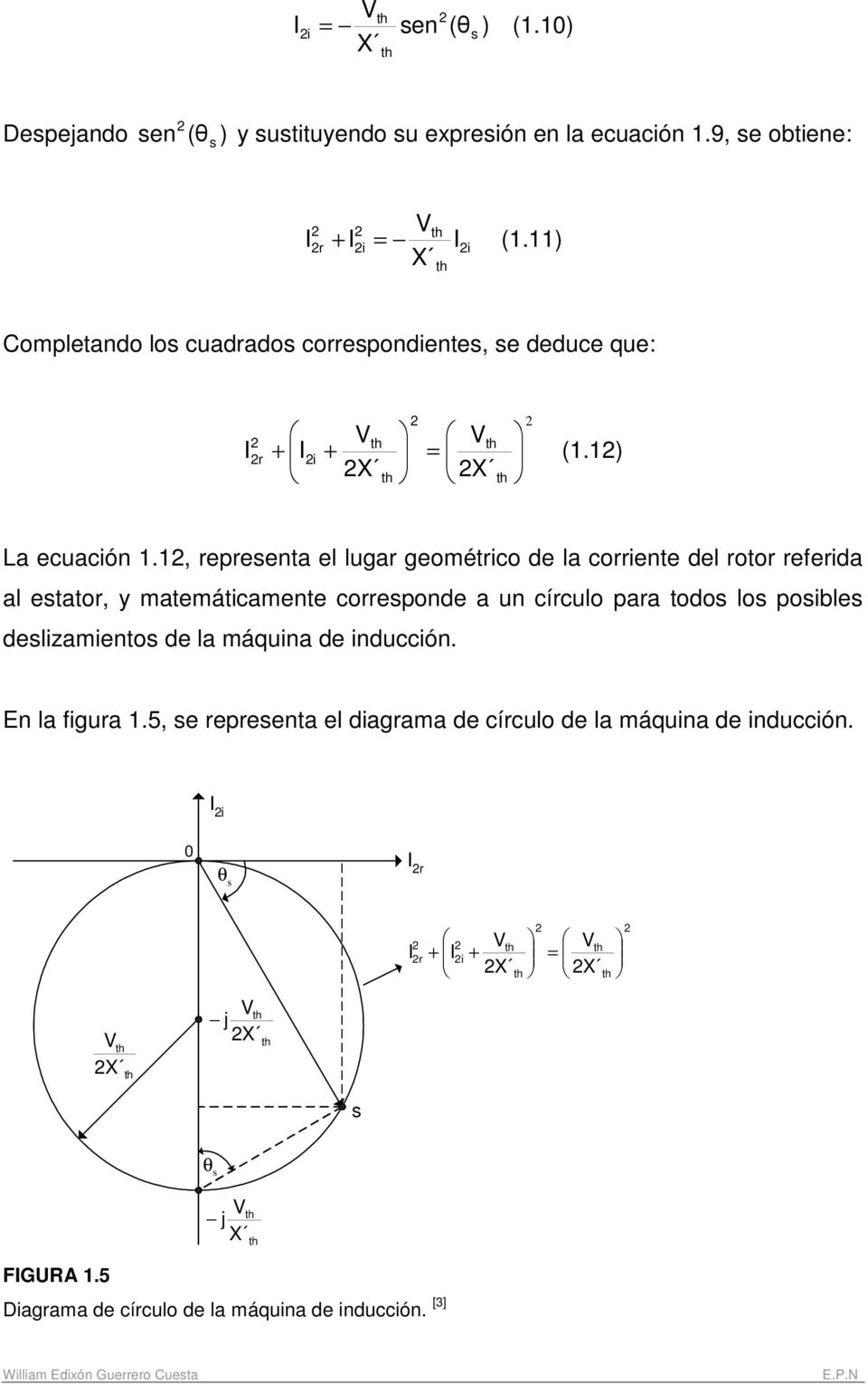 1, representa el lugar geométrico de la corriente del rotor referida al estator, y matemáticamente corresponde a un círculo para todos los posibles deslizamientos de la