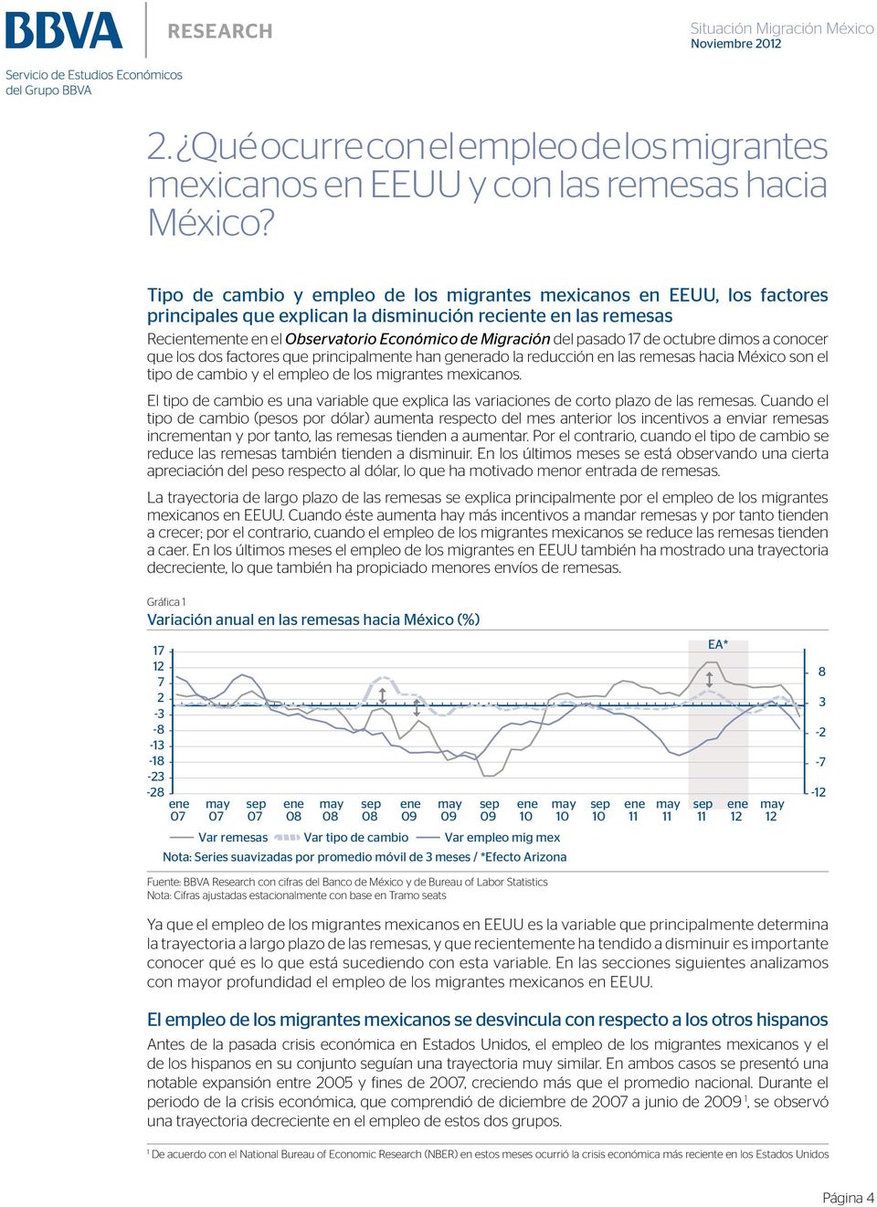 pasado 17 de octubre dimos a conocer que los dos factores que principalmente han grado la reducción en las remesas hacia México son el tipo de cambio y el empleo de los migrantes mexicanos.