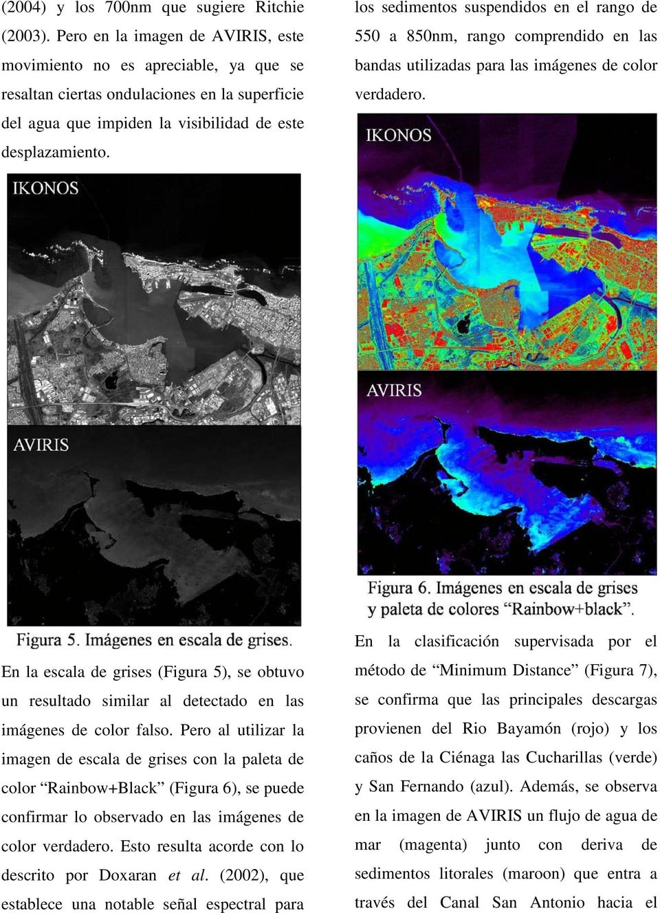 los sedimentos suspendidos en el rango de 550 a 850nm, rango comprendido en las bandas utilizadas para las imágenes de color verdadero.