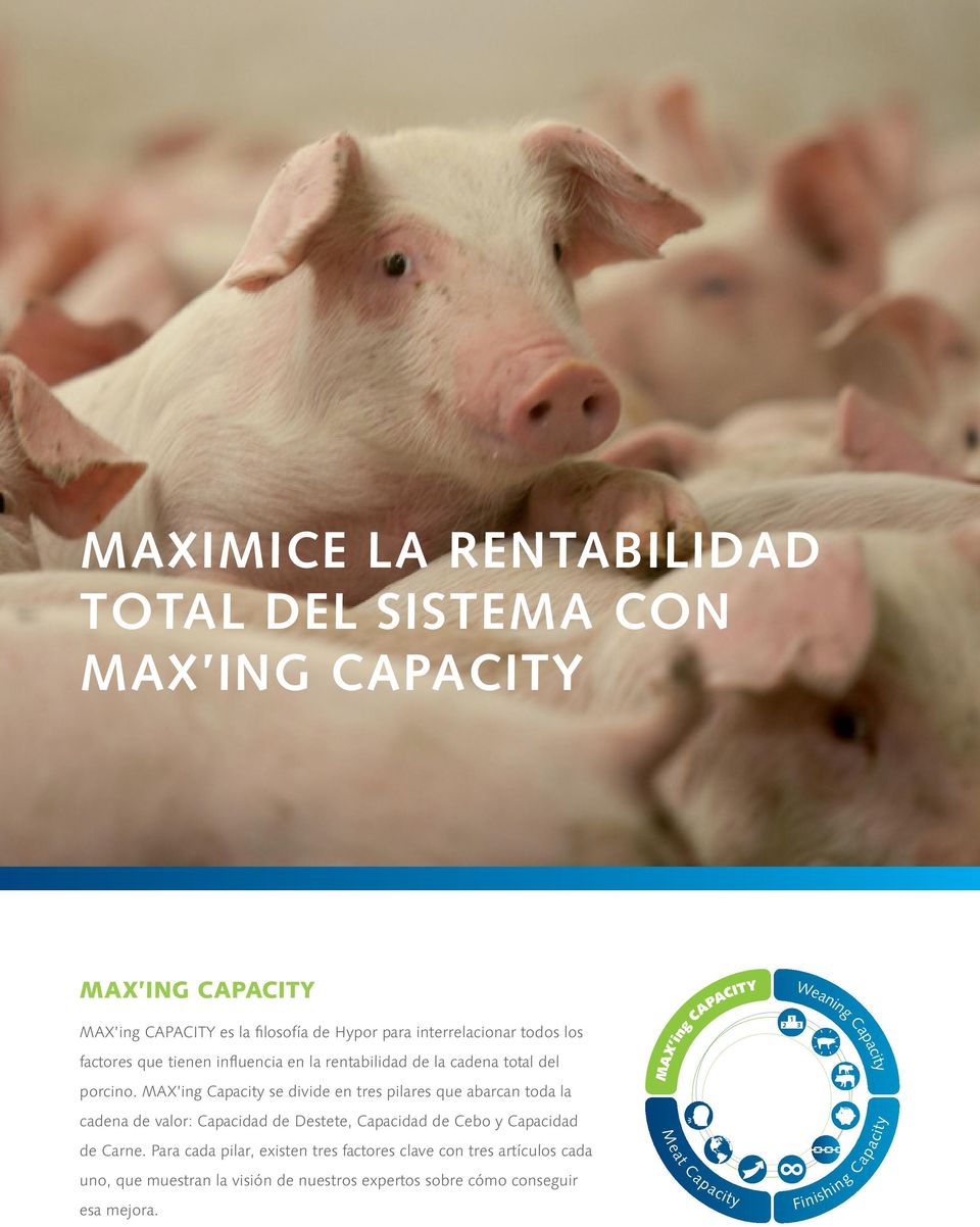 MAX ing Capacity se divide en tres pilares que abarcan toda la cadena de valor: Capacidad de Destete, Capacidad de Cebo y Capacidad de Carne.