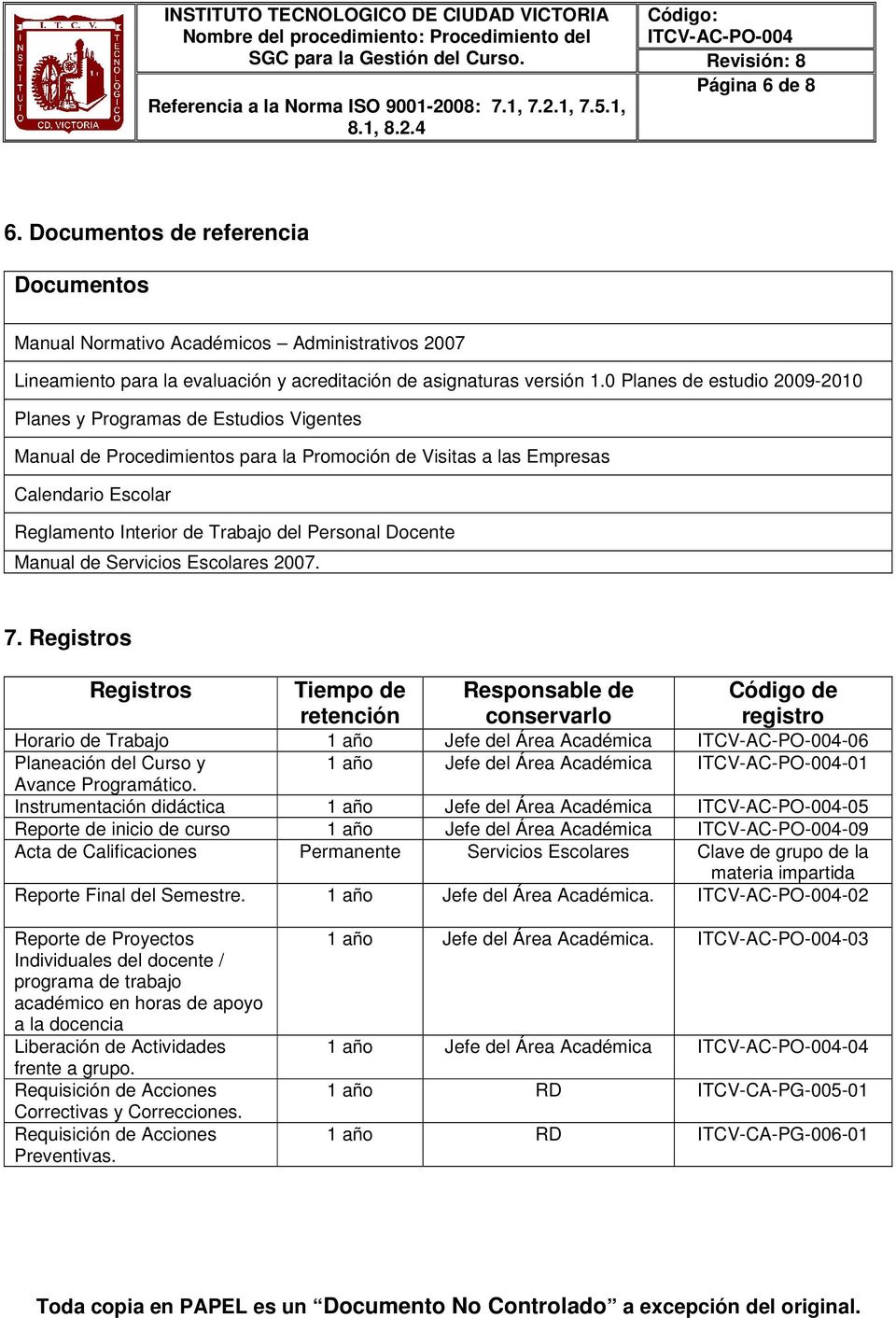 Personal Manual de Servicios Escolares 2007. 7.