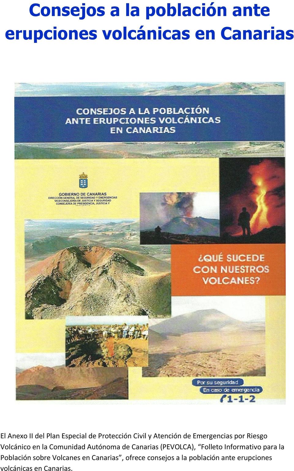 Comunidad Autónoma de Canarias (PEVOLCA), Folleto Informativo para la Población sobre